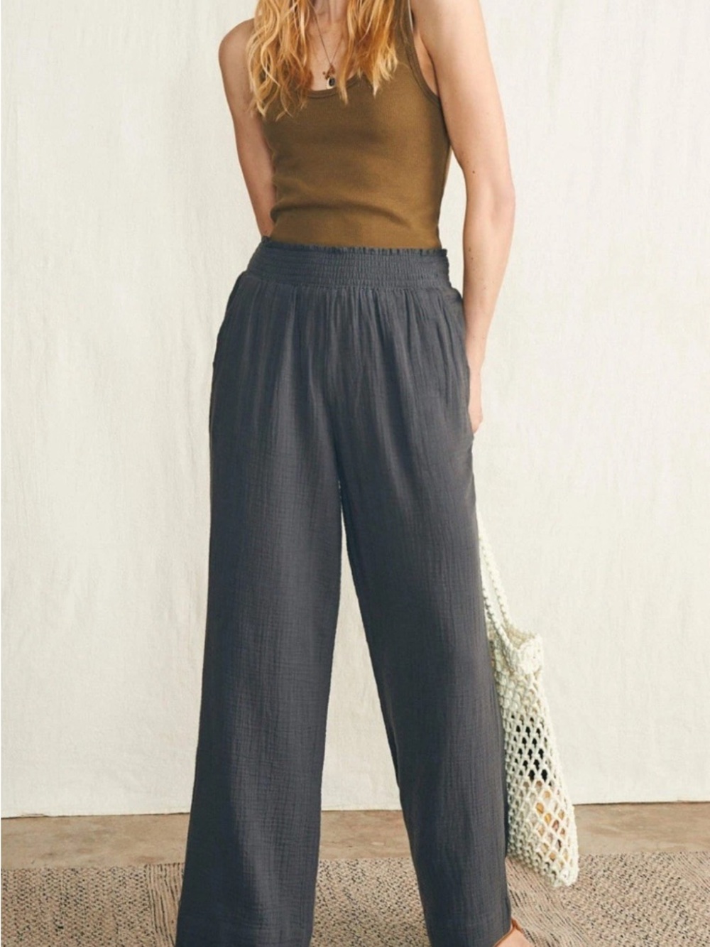 Women’s Faherty Dream Gauze Organic Cotton Wide-Leg in Washed Dark Gray Large